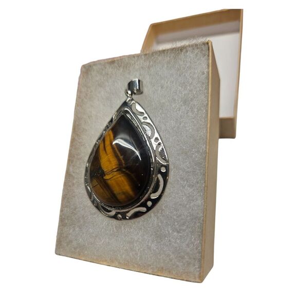 Tear Drop Tigers Eye Pendant with Metal Alloy Setting - Picture 2 of 2